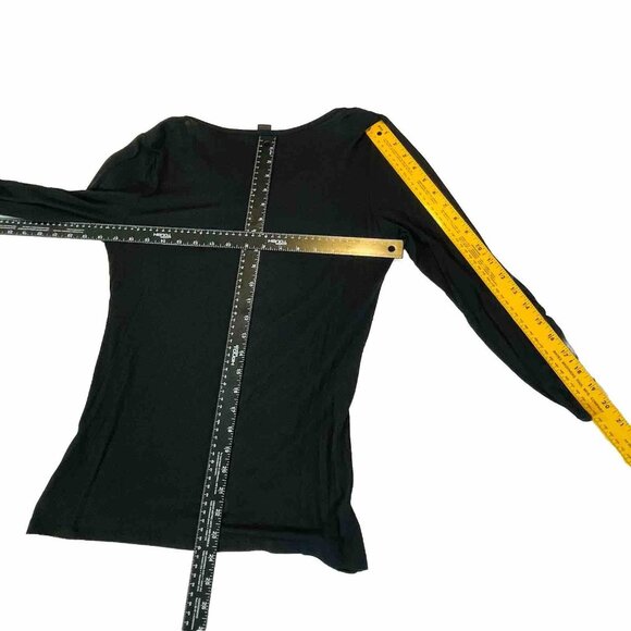 August Silk Women Size Small Black 3/4 Sleeve Gold V Neck Lightweight Stretchy - Picture 3 of 9
